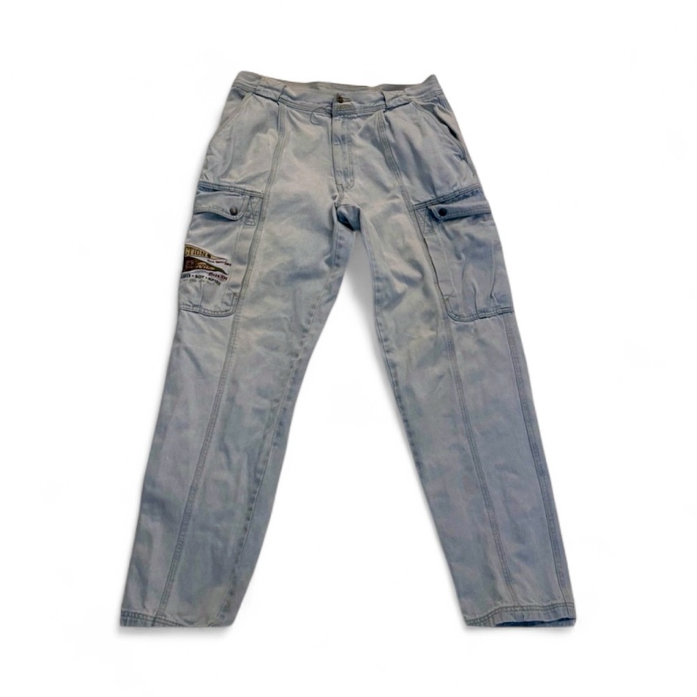 Vintage Rare Bugle Boy Light Blue Embroidered Cargo Jean Pants Size 36
